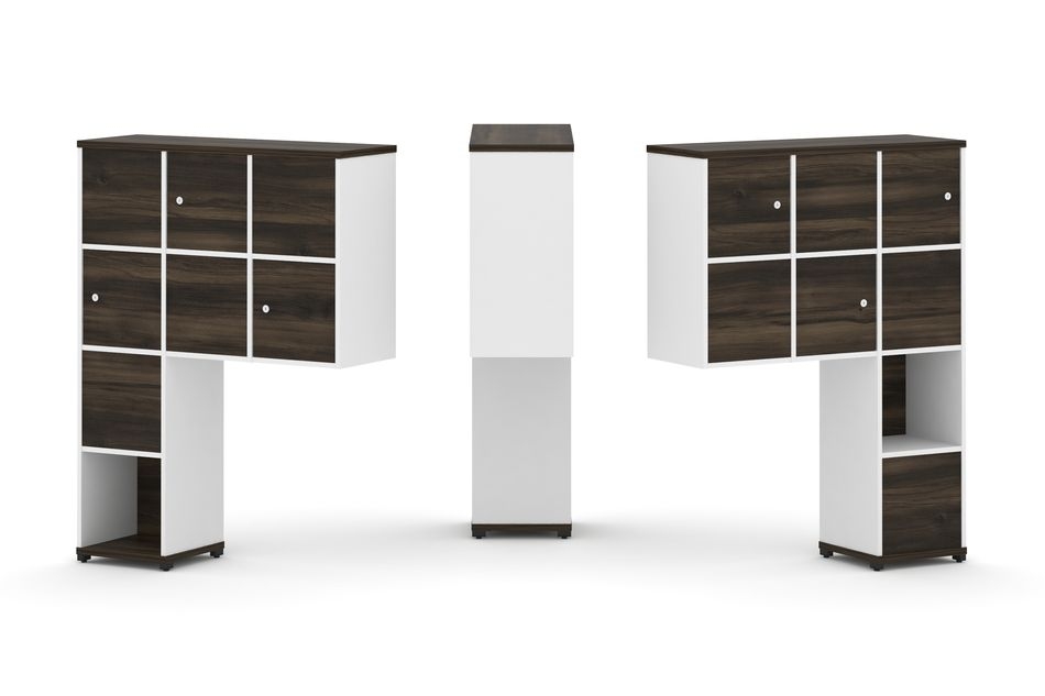 Надставка на стол высокая двухсторонняя + задняя стенка (8 шт.) + распашной фасад (6 шт.) CONCEPT CN.DNV-002 Дуб Мали Белый бриллиант Черный металл