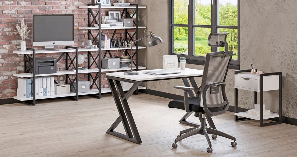 Комплект офисной мебели LOFT 02 Металл черный Белый бриллиант