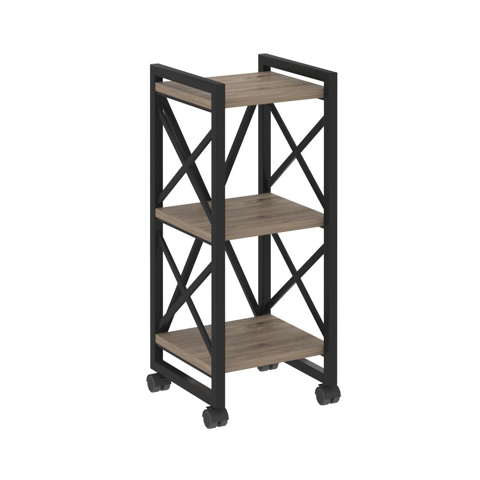 Стеллаж на колесных опорах - 3 полки LOFT  VR.L-MST.K-3.4 Металл черный Тиквуд темный