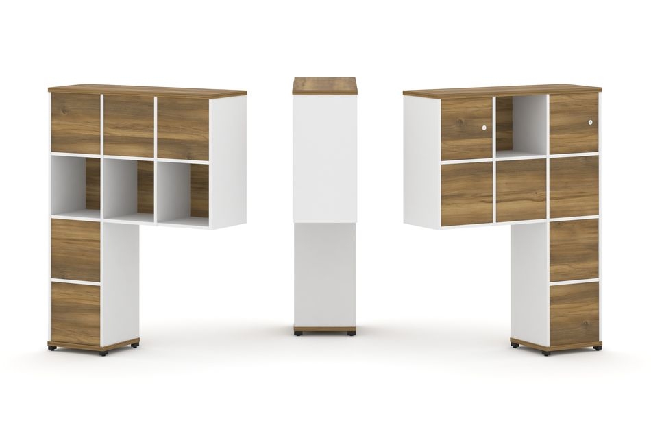 Надставка на стол высокая двухсторонняя + задняя стенка (8 шт.) + блок с 1-м ящиком (2 шт.) + распашной фасад (2 шт.) CONCEPT CN.DNV-007 Сандал Янтарный Белый бриллиант Черный металл