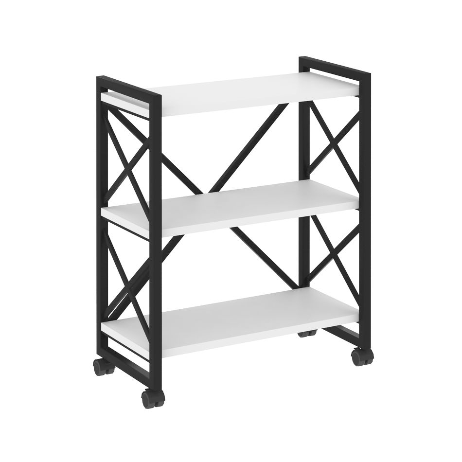Стеллаж на колесных опорах - 3 полки LOFT  VR.L-MST.K-3.8 Металл черный Белый Бриллиант