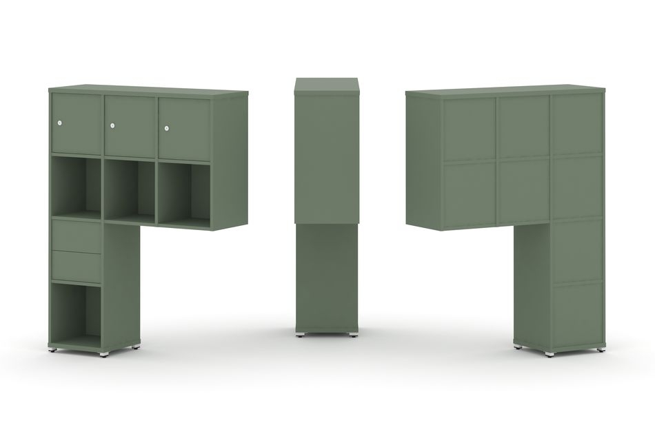 Надставка на стол высокая односторонняя + задняя стенка (8 шт.) + распашной фасад (3 шт.) + блок с 2-мя ящиками (1 шт.) CONCEPT CN.ONV-004 Кобо Белый металл