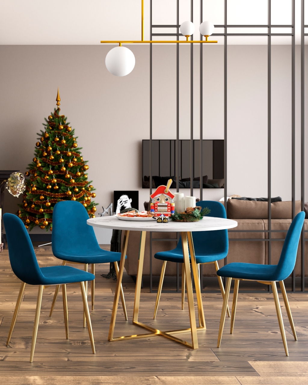 Стул Валенсия SN NEW велюр темно-синий золотые ножки