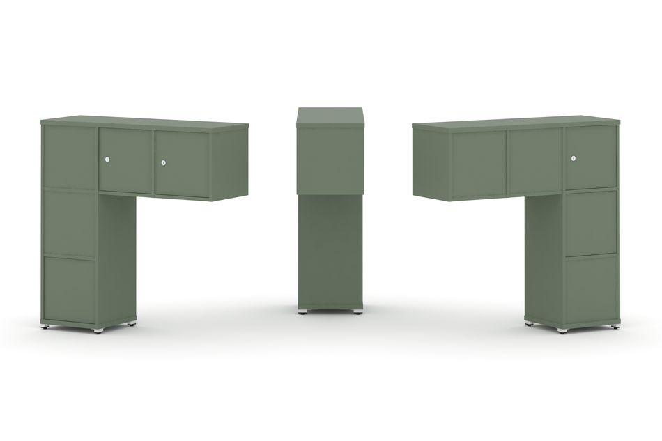 Надставка на стол низкая двухсторонняя + задняя стенка (5 шт.) + блок с 1-м ящиком (2 шт.) + распашной фасад (3 шт.) CONCEPT CN.DNN-006 Кобо Белый металл