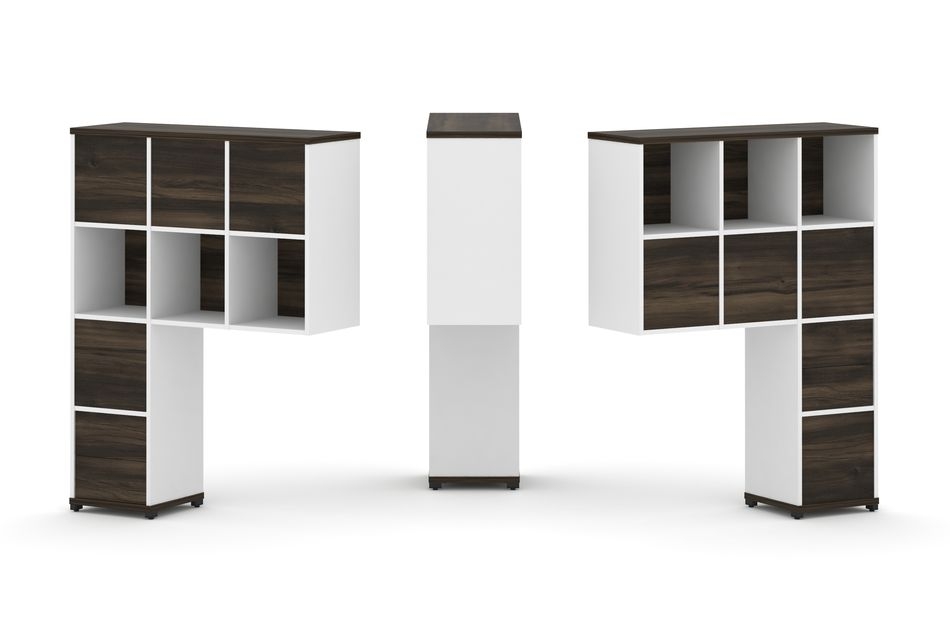 Надставка на стол высокая двухсторонняя + задняя стенка (8 шт.) + блок с 2-мя ящиками (2 шт.) CONCEPT CN.DNV-006 Дуб Мали Белый бриллиант Черный металл