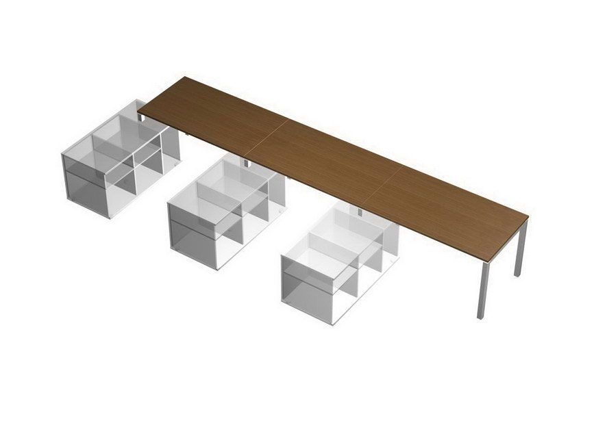 Рабочая станция (3х160) на 3-х опорных тумбах левых (без тумб) Profiquadro КВ 0114-3 Орех ногаро/белый премиум