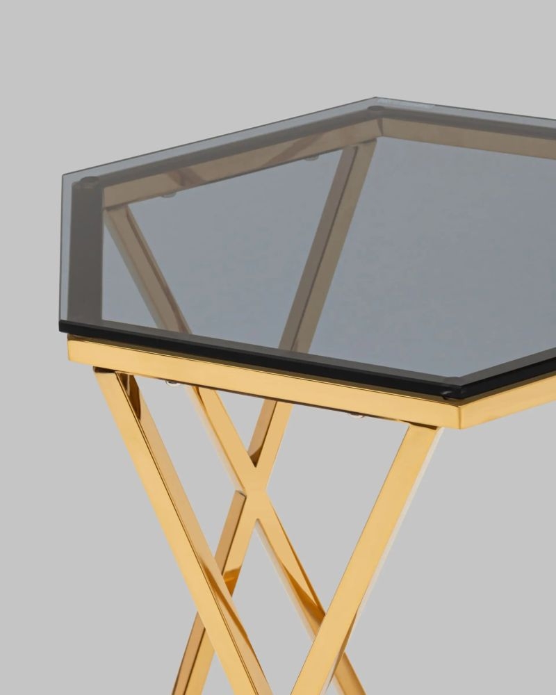 Журнальный столик Круз 48*42 стекло smoke сталь Золото