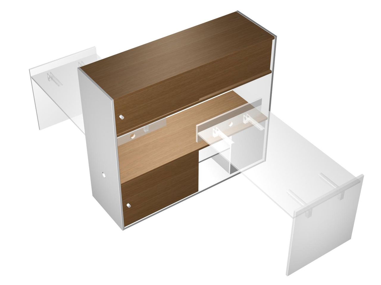 Тумба опорная 180 с надстройкой-купе с отверстиями под кабель-канал Profiquadro КВ 2012 БН Орех ногаро/белый премиум