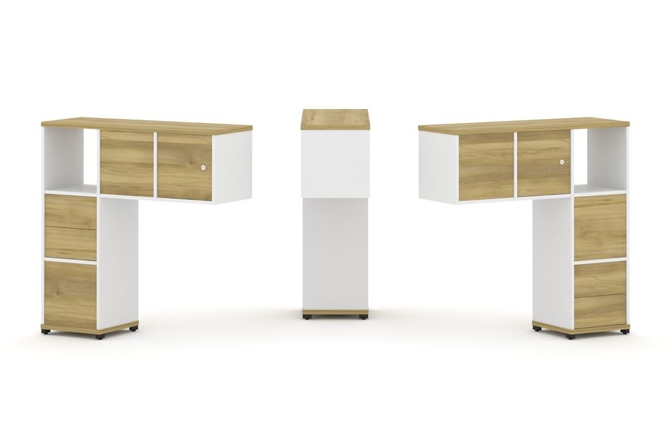 Надставка на стол низкая двухсторонняя + задняя стенка (4 шт.) + блок с 2-мя ящиками (2 шт.) + распашной фасад (2 шт.) CONCEPT CN.DNN-004 Дуб Винченцо Белый бриллиант Черный металл