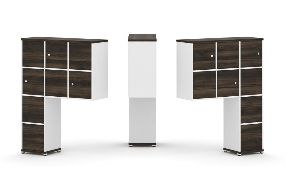 Надставка на стол высокая двухсторонняя + задняя стенка (8 шт.) + блок с 2-мя ящиками (2 шт.) + распашной фасад (6 шт.) CONCEPT CN.DNV-004 Дуб Мали Белый бриллиант Белый металл