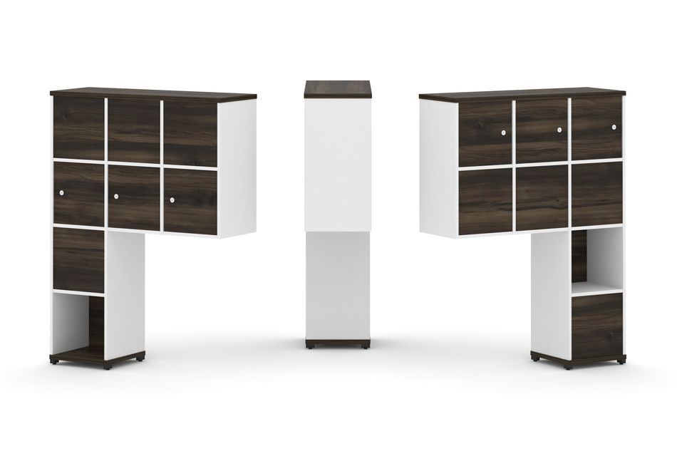 Надставка на стол высокая двухсторонняя + задняя стенка (8 шт.) + распашной фасад (6 шт.) CONCEPT CN.DNV-009 Дуб Мали Белый бриллиант Черный металл