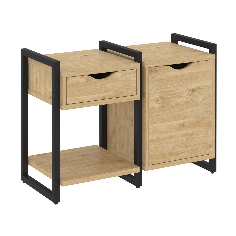 Тумба на регулируемых опорах наборная. Вариант №3 LOFT VR.L-TN-3.O Металл черный Тиквуд светлый