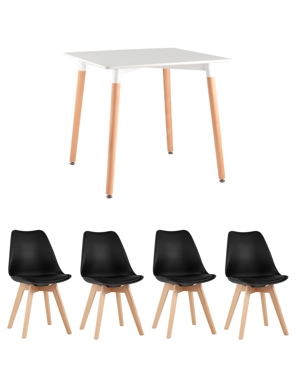 Обеденная группа стол Oslo Square 80x80 см, 4 стула Frankfurt Черный