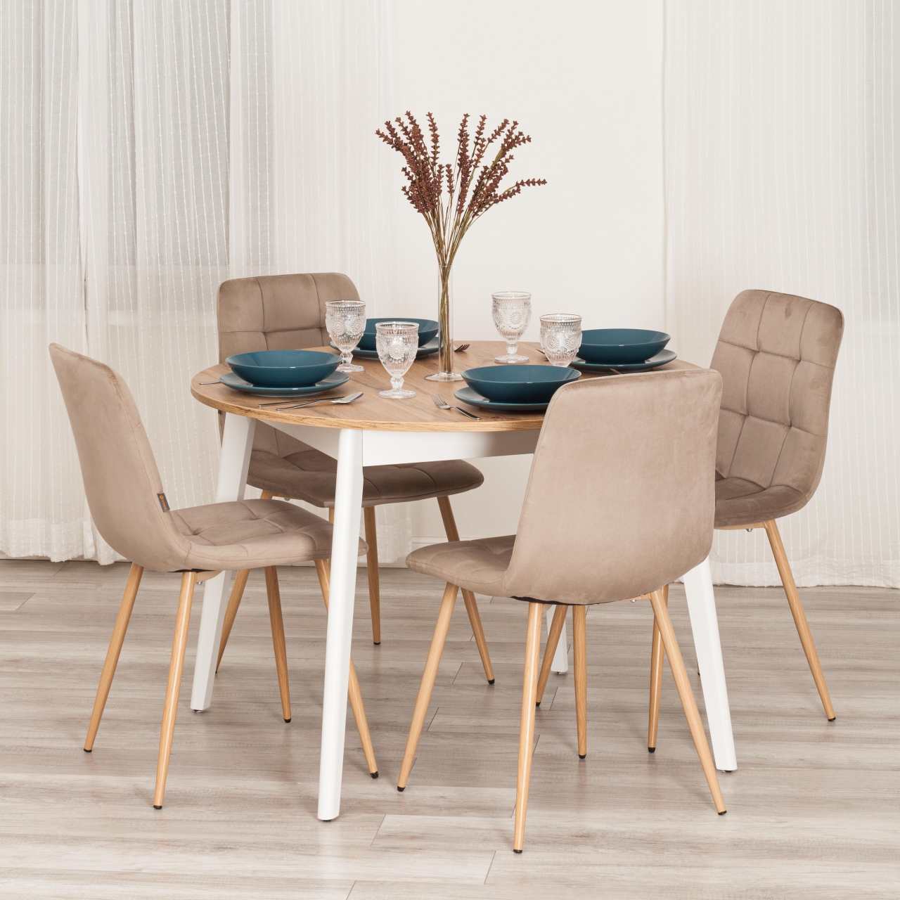 Стул CHILLY (mod. JSC-220) Велюр/металл , 44,5х52,5х88 см, Beige (бежевый) HLR8 / натуральный