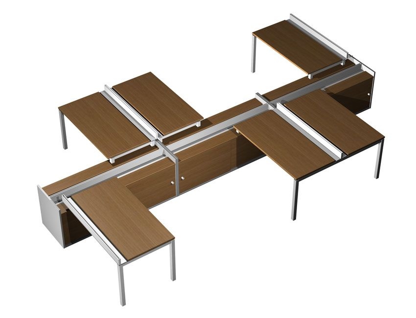 Рабочая станция (6х140) с ProSystem на 3-х опорных тумбах-купе с ProSystem Profiquadro КВ 0177 Орех ногаро/белый премиум