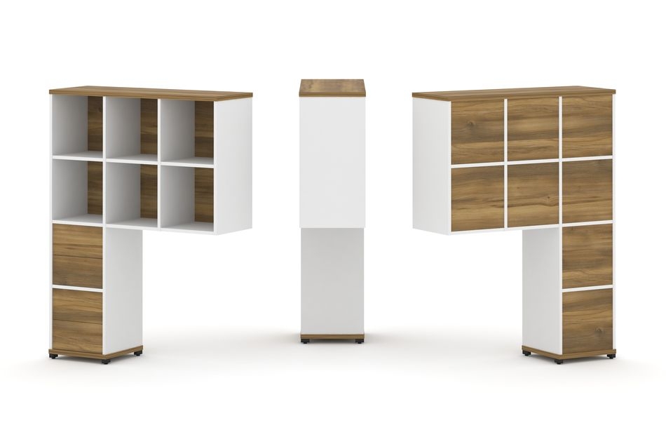 Надставка на стол высокая односторонняя + задняя стенка (8 шт.) + блок с 2-мя ящиками (2 шт.) CONCEPT CN.ONV-005 Сандал Янтарный Белый бриллиант Черный металл