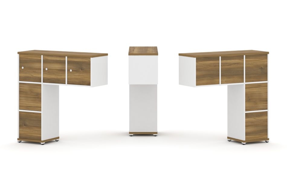 Надставка на стол низкая односторонняя + задняя стенка (5шт.) + блок с 2-мя ящиками (2шт.) + распашной фасад (3 шт.) CONCEPT CN.ONN-005 Сандал Янтарный Белый бриллиант Белый металл