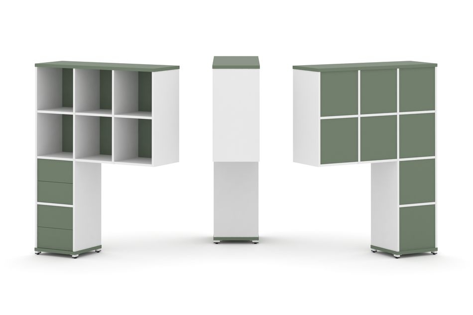 Надставка на стол высокая односторонняя + задняя стенка (8 шт.) + блок с 2-мя ящиками (2 шт.) CONCEPT CN.ONV-005 Кобо Белый бриллиант Белый металл