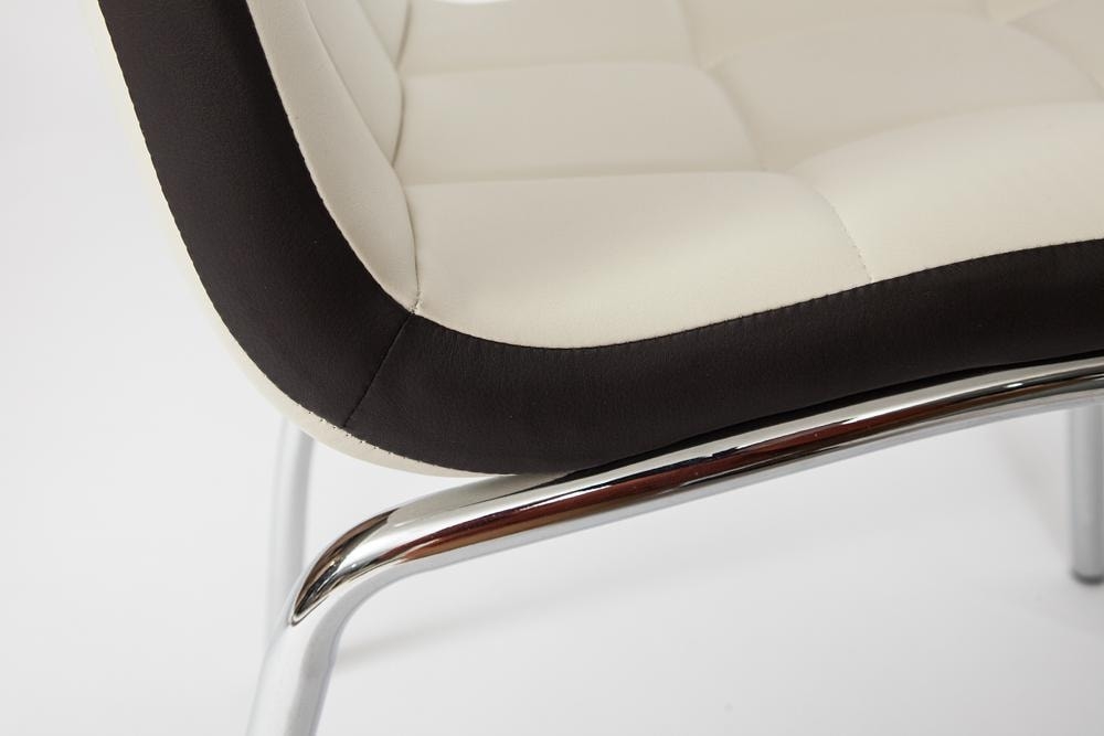 Стул ALESSI ( mod.36 ) металл/экокожа, 42 х 65 х 101 х 49 см, слоновая кость/темно-коричневый (окантовка)/хром