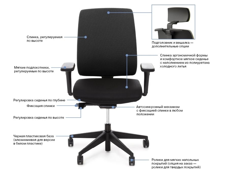 Кресло с подголовником DION 870 1D black Jade9502 headrest Серый Черный