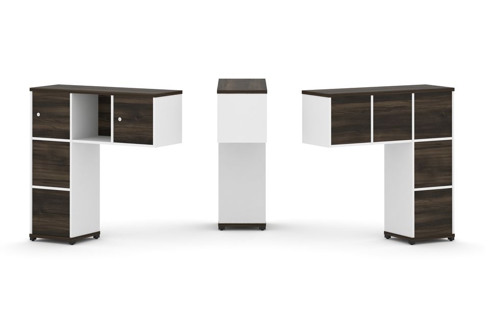 Надставка на стол низкая односторонняя + задняя стенка (5шт.) + блок с 2-мя ящиками (2шт.) + распашной фасад (2 шт.) CONCEPT CN.ONN-004 Дуб Мали Белый бриллиант Черный металл