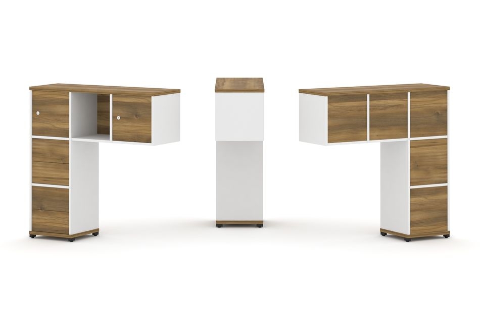 Надставка на стол низкая односторонняя + задняя стенка (5шт.) + блок с 2-мя ящиками (2шт.) + распашной фасад (2 шт.) CONCEPT CN.ONN-004 Сандал Янтарный Белый бриллиант Черный металл