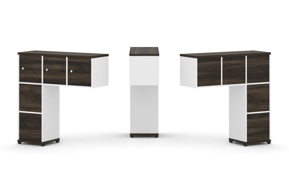 Надставка на стол низкая односторонняя + задняя стенка (5шт.) + блок с 2-мя ящиками (2шт.) + распашной фасад (3 шт.) CONCEPT CN.ONN-005 Дуб Мали Белый бриллиант Черный металл