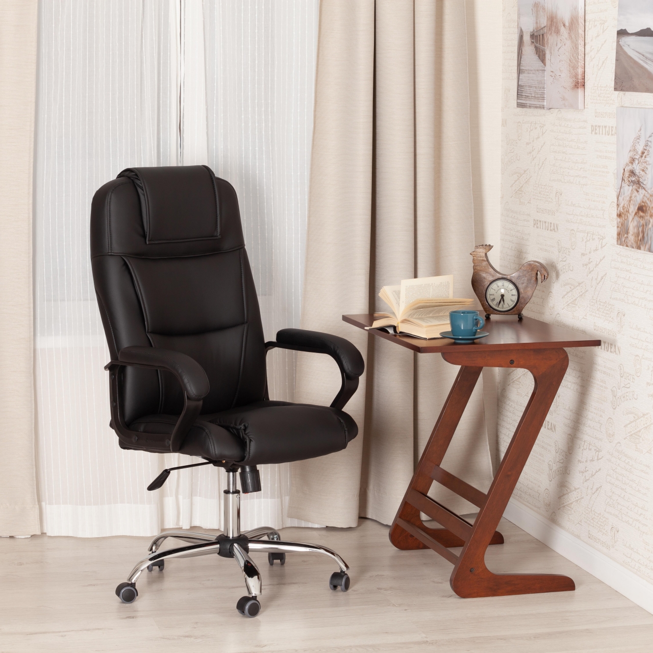 Кресло BERGAMO хром (22) кож/зам, черный, 36-6