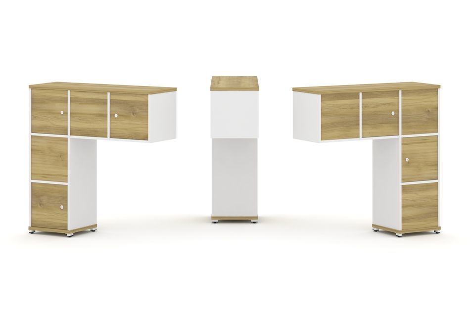 Надставка на стол низкая двухсторонняя + задняя стенка (5 шт.) + распашной фасад (5 шт.) CONCEPT CN.DNN-007 Дуб Винченцо Белый бриллиант Белый металл