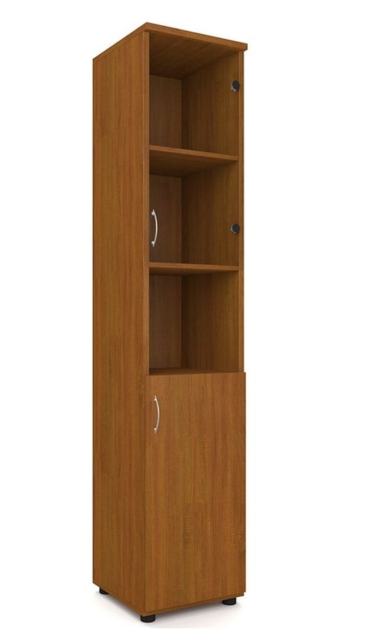 Шкаф для документов узкий с прозрачными стеклами Р.П-4СБ Ясень темный