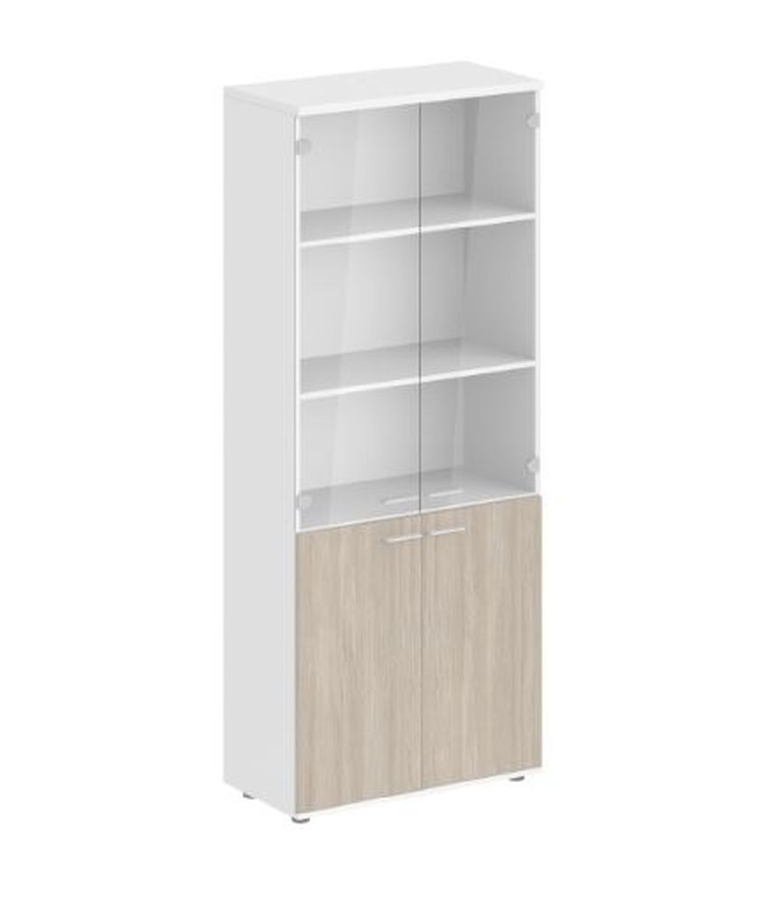 Шкаф высокий четырехдверный со стеклом Sigma SG.811.WH.OD.GL Белый Дуб темный