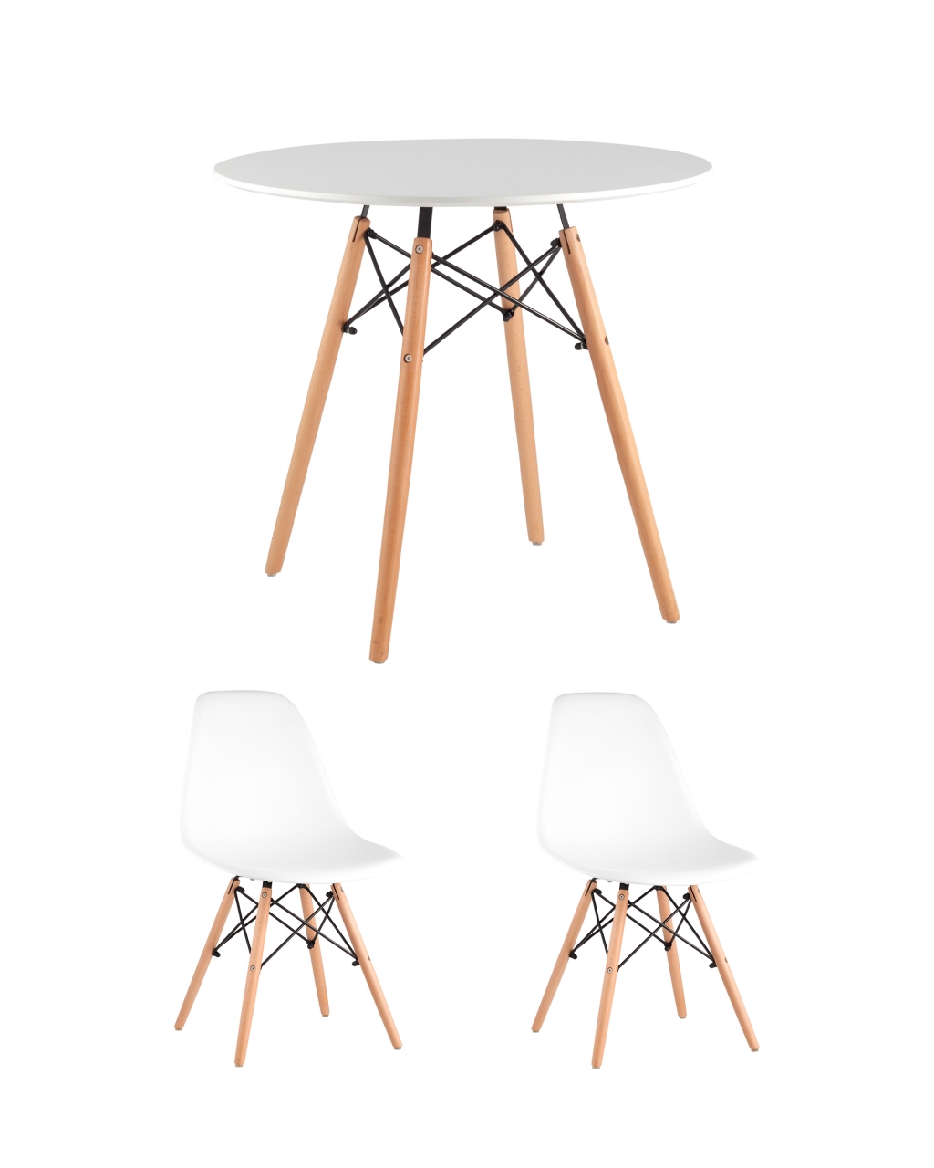 Обеденная группа Eames D80, 2 стула Eames DSW Белые