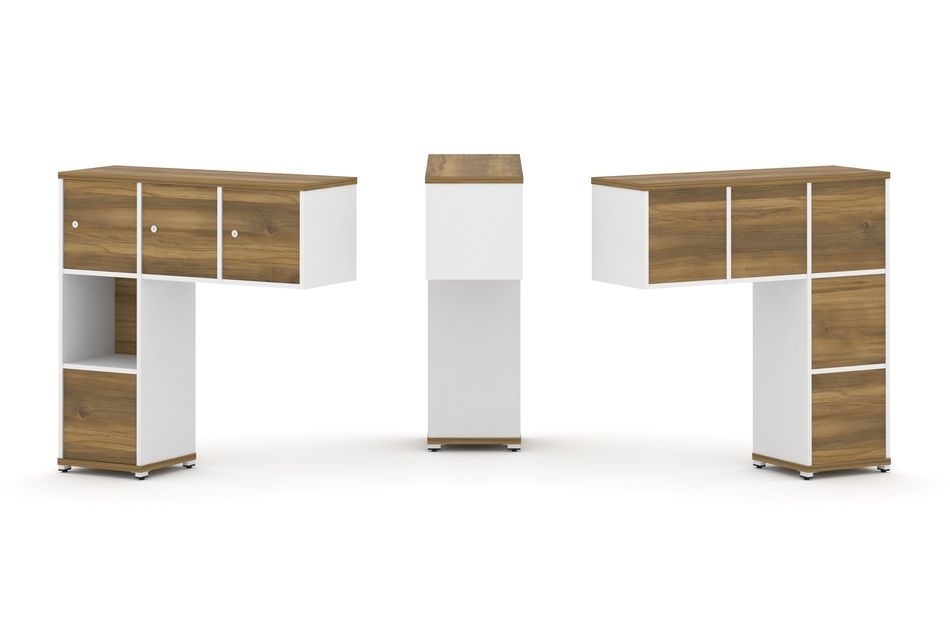 Надставка на стол низкая односторонняя + задняя стенка (5 шт.) + блок с 1-м ящиком (1 шт.) + распашной фасад (3 шт.) CONCEPT CN.ONN-006 Сандал Янтарный Белый бриллиант Белый металл