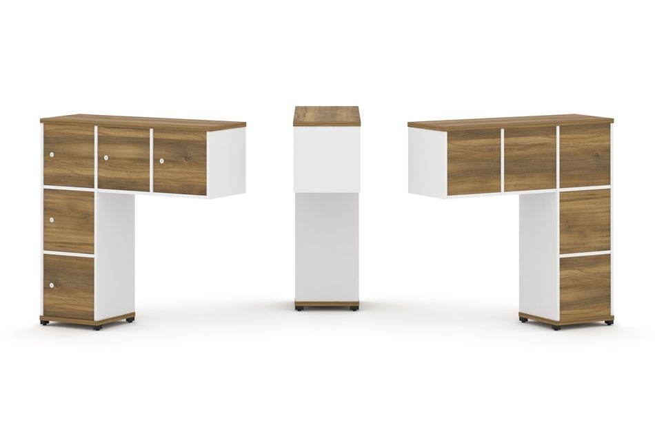 Надставка на стол низкая односторонняя + задняя стенка (5 шт.) + распашной фасад (5 шт.) CONCEPT CN.ONN-007 Сандал Янтарный Белый бриллиант Черный металл