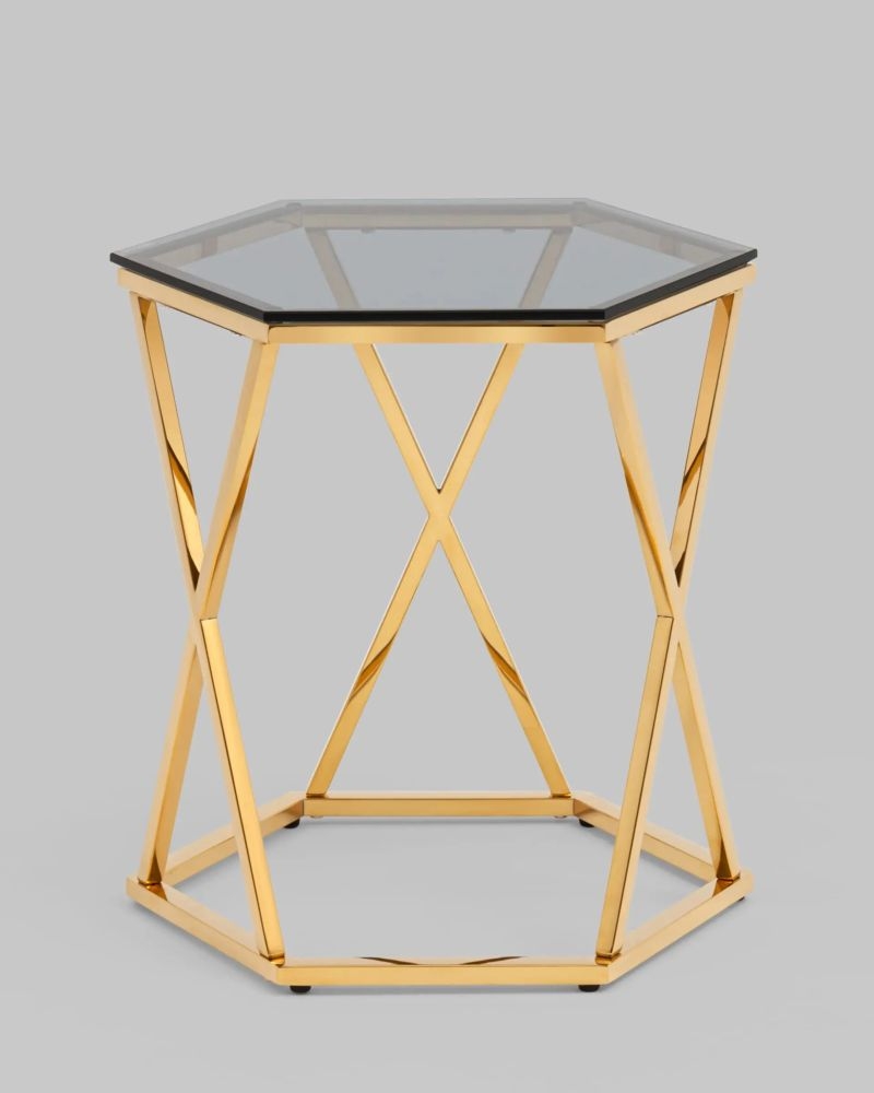 Журнальный столик Круз 48*42 стекло smoke сталь Золото