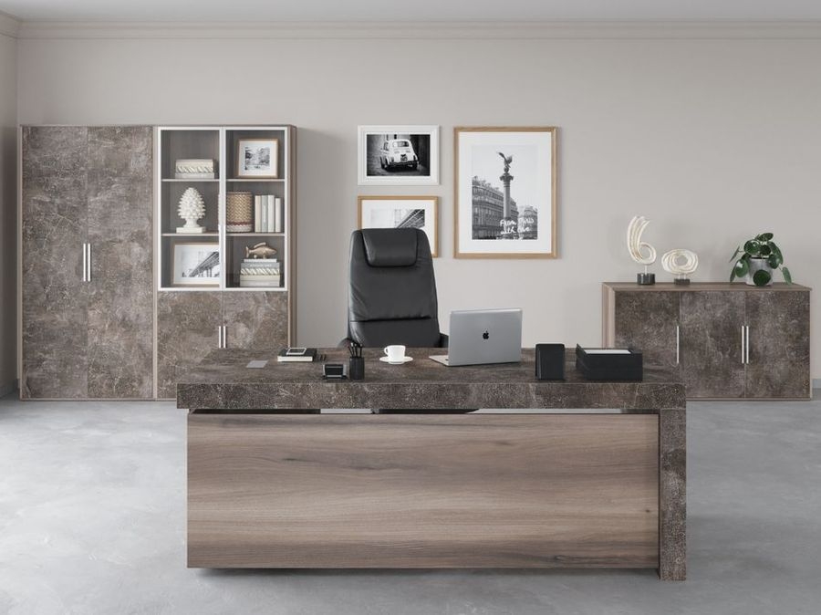 Шкаф низкий 3 створки, с нишей B-TONE BTN36152042 Вяз Бетон темный