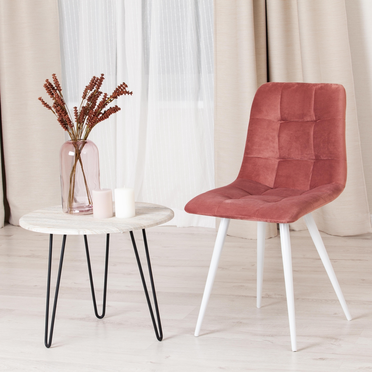 Стул CHILLY (mod. 7095-1) ткань/металл, 45x53х88 см, высота до сиденья 50 см, коралловый barkhat 15 /белый