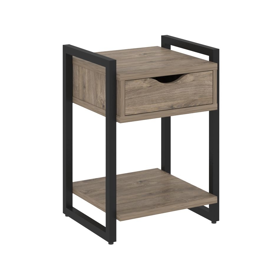 Тумба на регулируемых опорах с ящиком и полкой LOFT VR.L-T1.O Металл черный Тиквуд темный