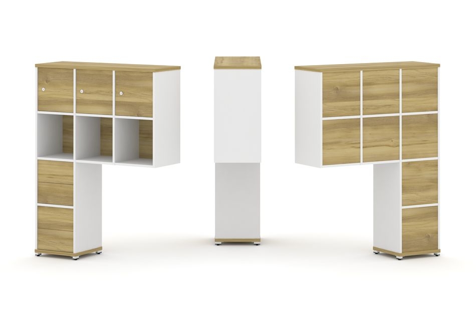 Надставка на стол высокая односторонняя + задняя стенка (8 шт.) + блок с 2-мя ящиками (2 шт.) + распашной фасад (3 шт.) CONCEPT CN.ONV-006 Дуб Винченцо Белый бриллиант Белый металл
