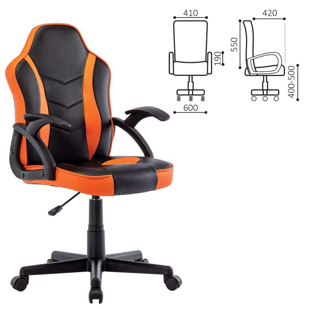 Кресло компьютерное BRABIX Shark GM-203 экокожа Черный-оранжевый