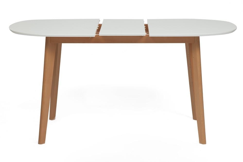 Стол обеденный раскладной BOSCO (Боско) основание бук, столешница мдф, 120+30*80см, Белый+Натуральный ( Бук)