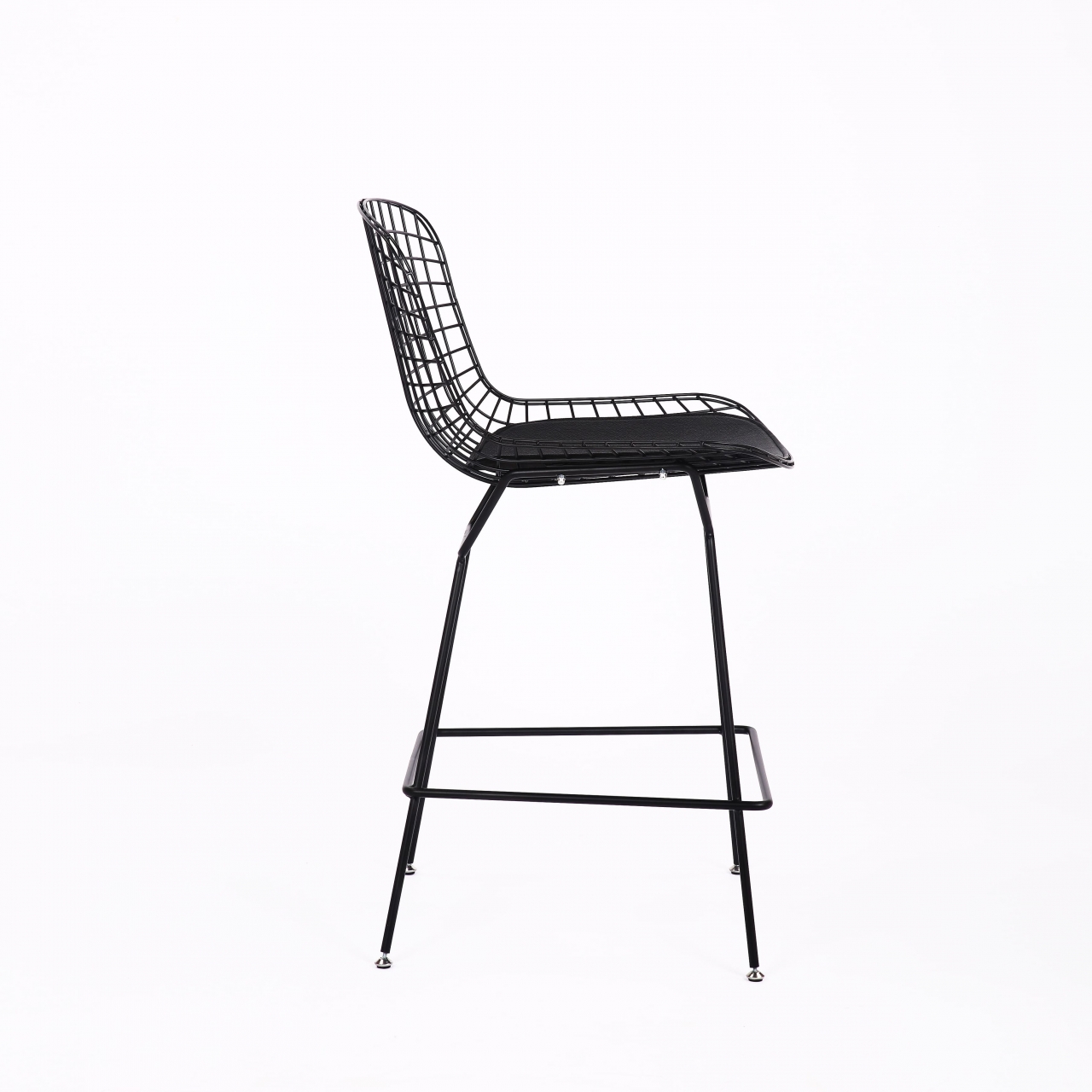 Стул полубарный с низкой спинкой Bertoia Черный с черной подушкой