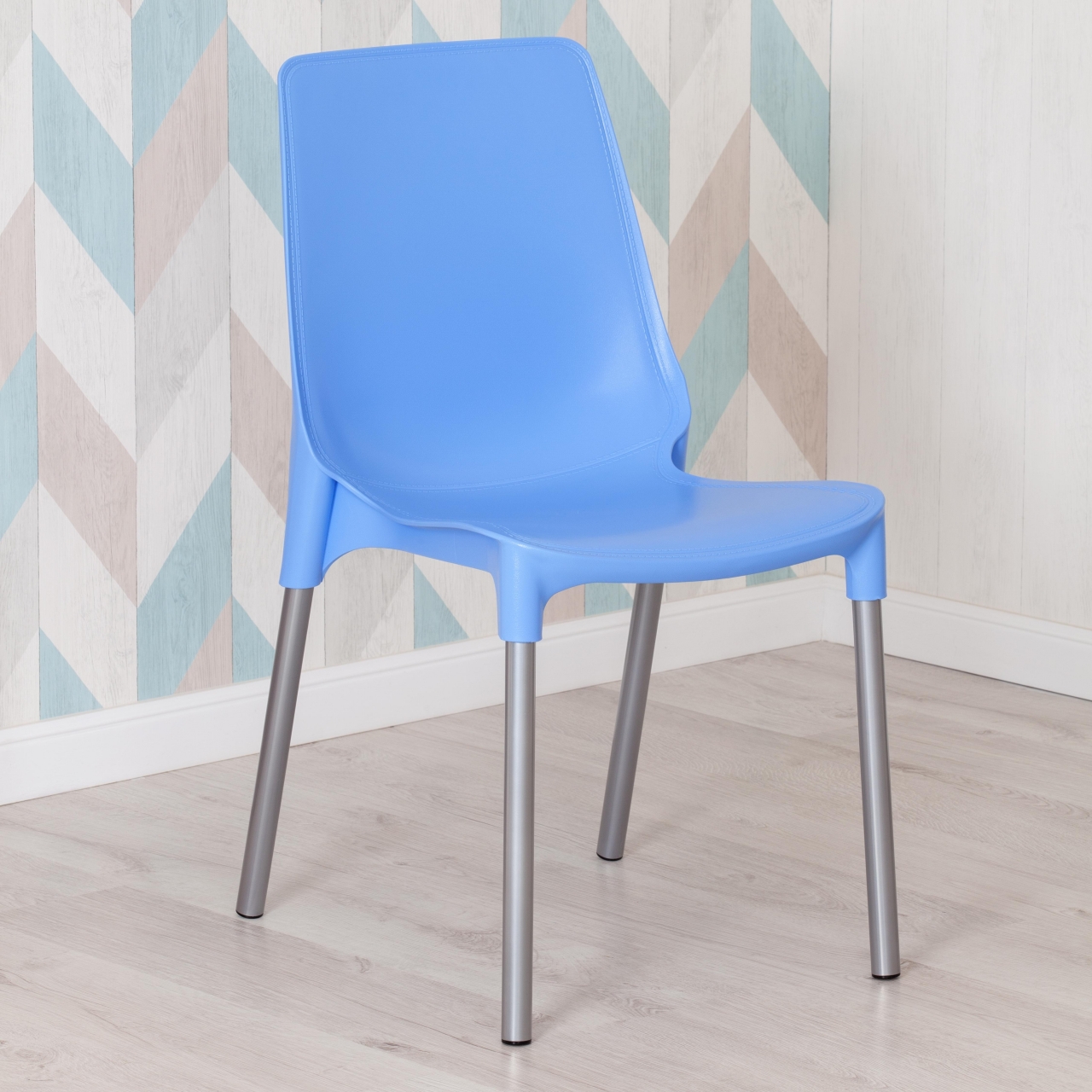 Стул GENIUS (mod 75) металл/пластик, 46x56x84cм, голубой/ножки хром