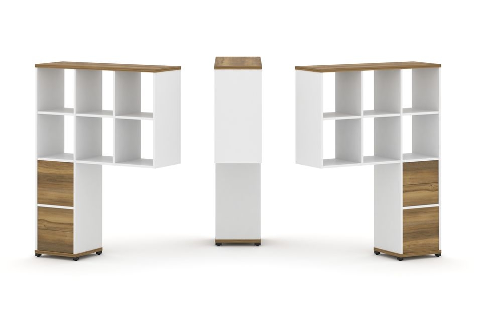 Надставка на стол высокая двухсторонняя + задняя стенка (2 шт.) + блок с 2-мя ящиками (2 шт.) CONCEPT CN.DNV-008 Сандал Янтарный Белый бриллиант Черный металл