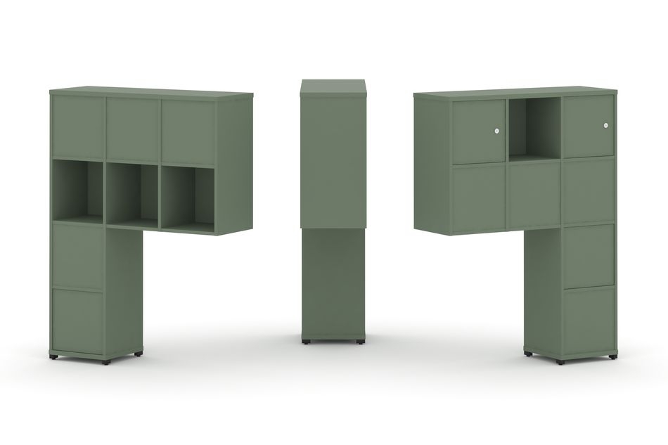 Надставка на стол высокая двухсторонняя + задняя стенка (8 шт.) + блок с 1-м ящиком (2 шт.) + распашной фасад (2 шт.) CONCEPT CN.DNV-007 Кобо Белый бриллиант Черный металл