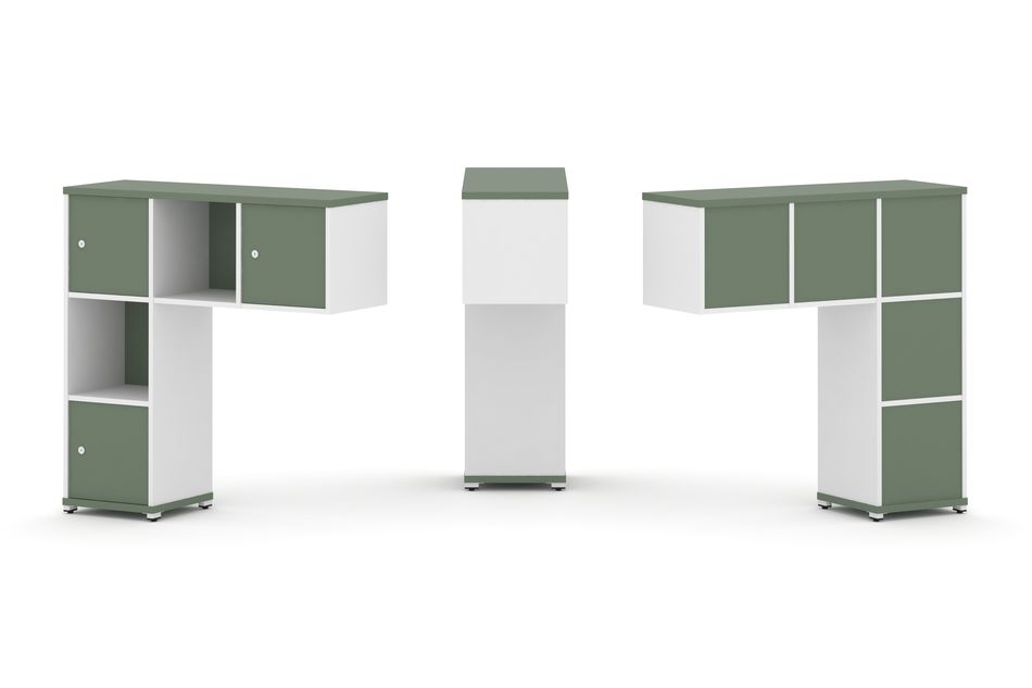 Надставка на стол низкая односторонняя + задняя стенка (5шт.) + распашной фасад (3 шт.) CONCEPT CN.ONN-002 Кобо Белый бриллиант Белый металл