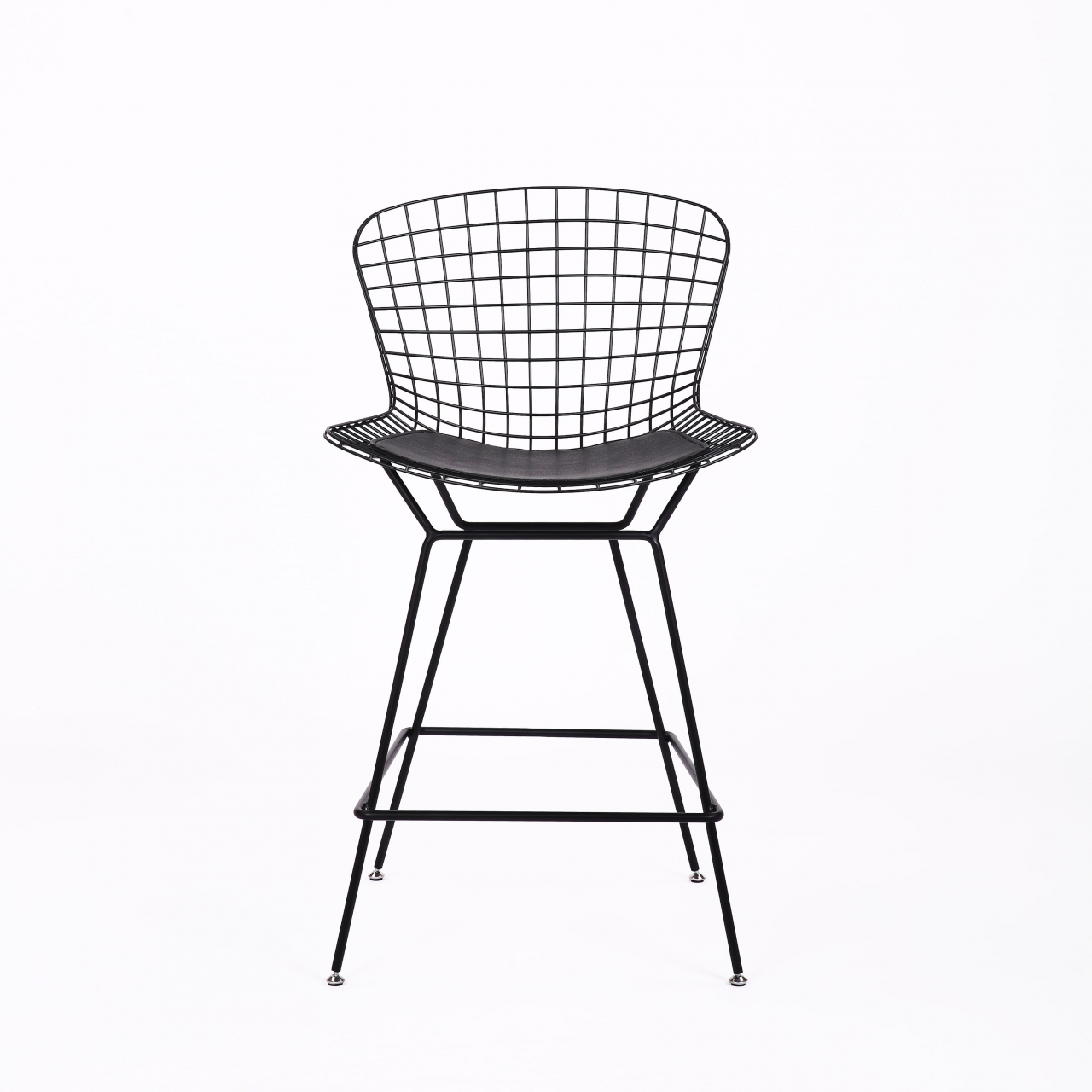 Стул полубарный с низкой спинкой Bertoia Черный с черной подушкой
