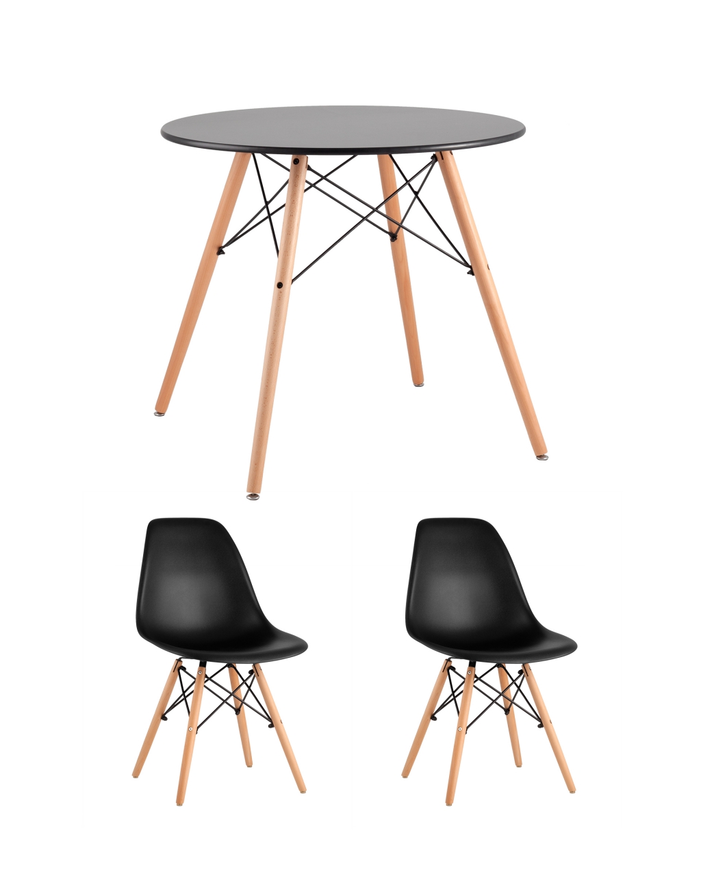 Обеденная группа Eames D80, 2 стула Черные