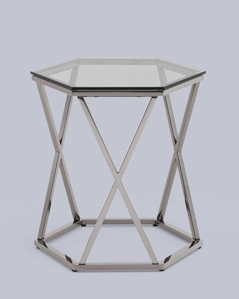 Журнальный столик Круз 48*42 стекло smoke сталь Темный хром