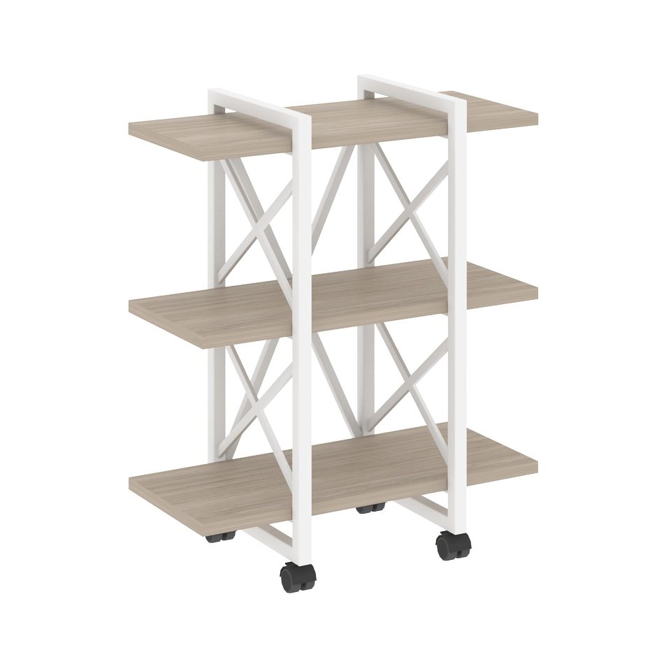 Стеллаж на колесных опорах - 3 полки LOFT  VR.L-MST.K-3.4V Металл белый Дуб Аттик